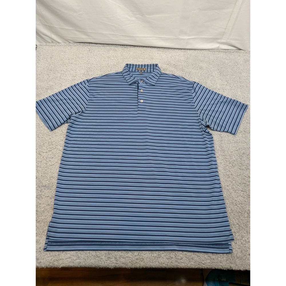 Peter Millar Summer Comfort Performance Polo Golf Shirt‎ Blue Stripe ECS Logo XL